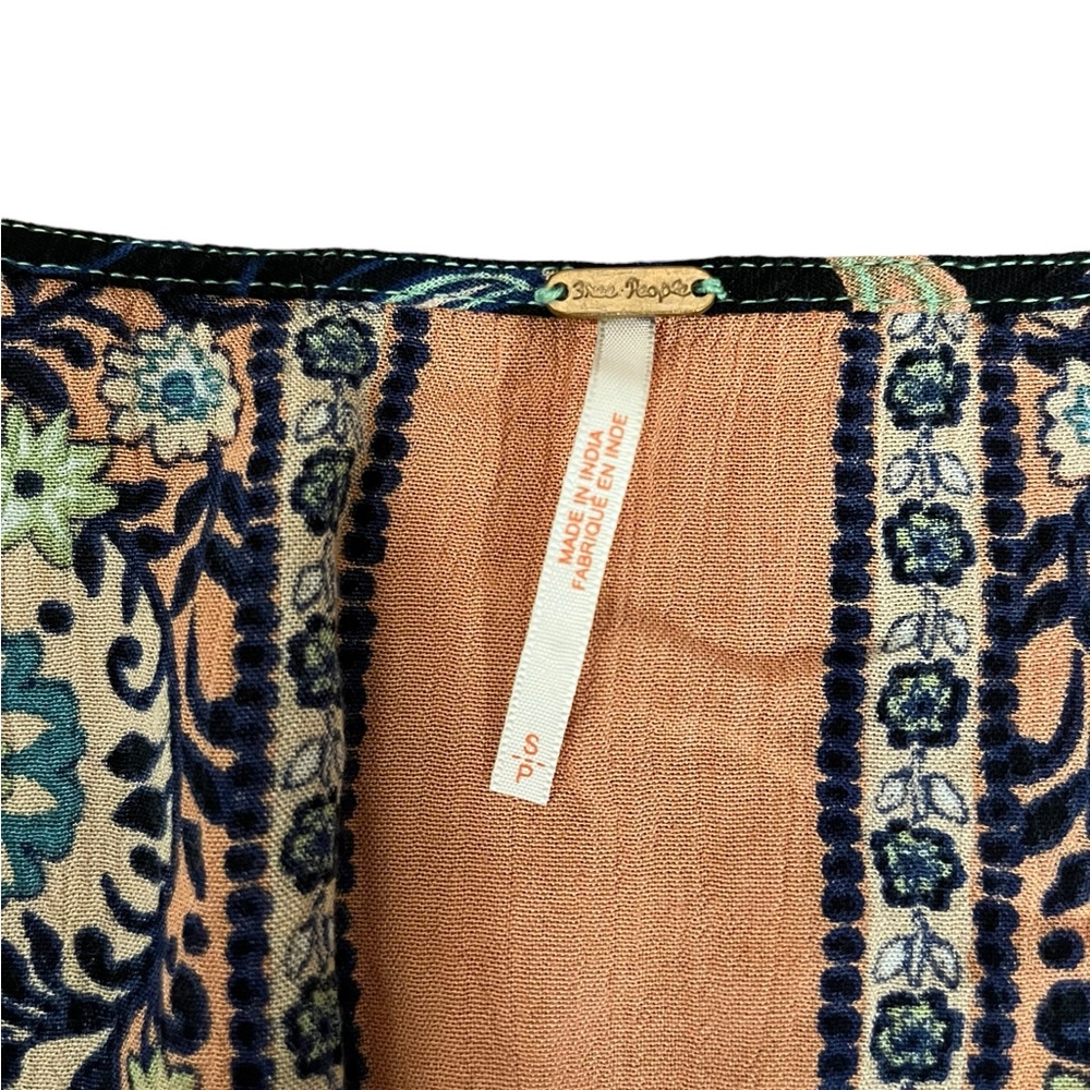 Free People Floral Paisley Wrap Blouse - Green Navy Peach - Picture 7 of 12